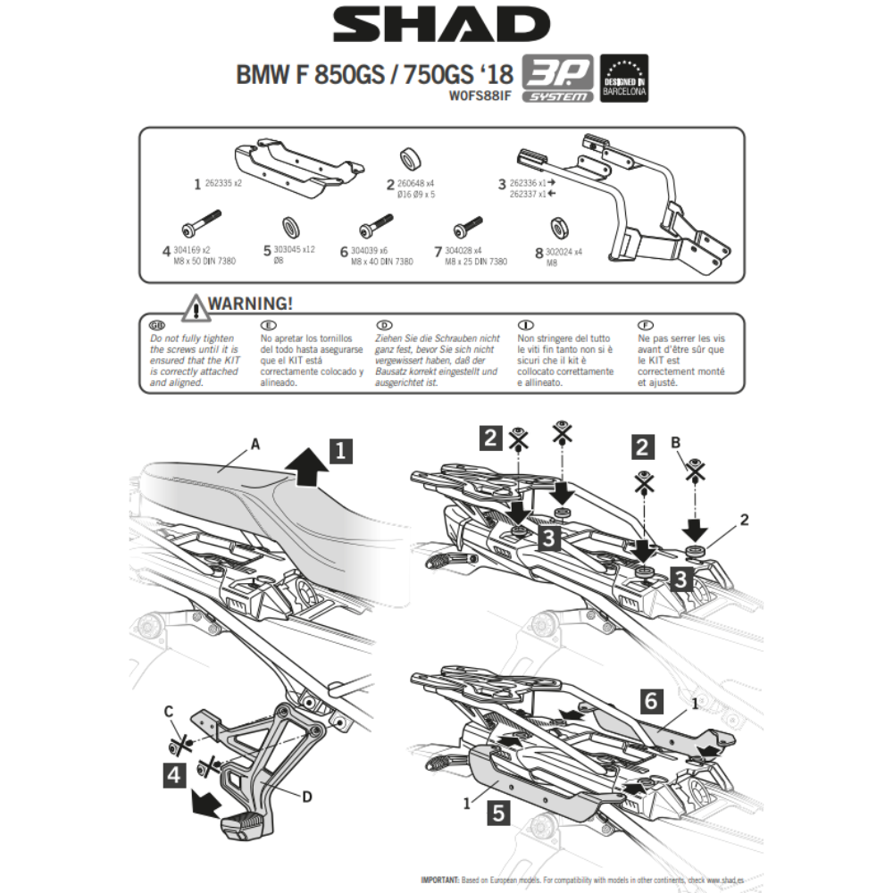 SHAD 3P System Side Bracket BMW F750GS 2018-2024; F800GS 2024-2025; F850 GS 2018-2024