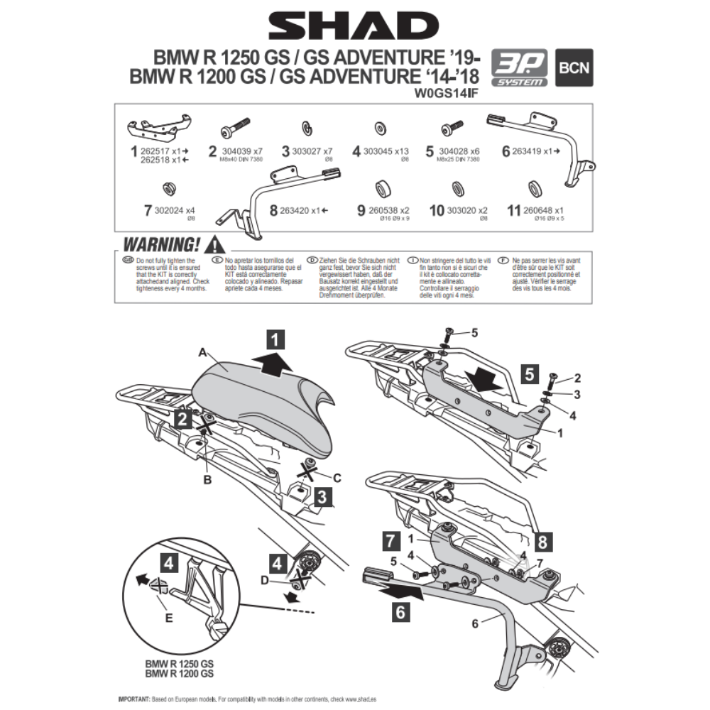 SHAD 3P System Side Bracket BMW R1250GS 2019-2025