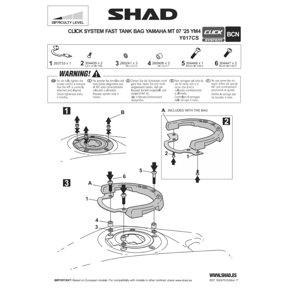 SHAD Click System Tank Bag Fitting Kit YAMAHA