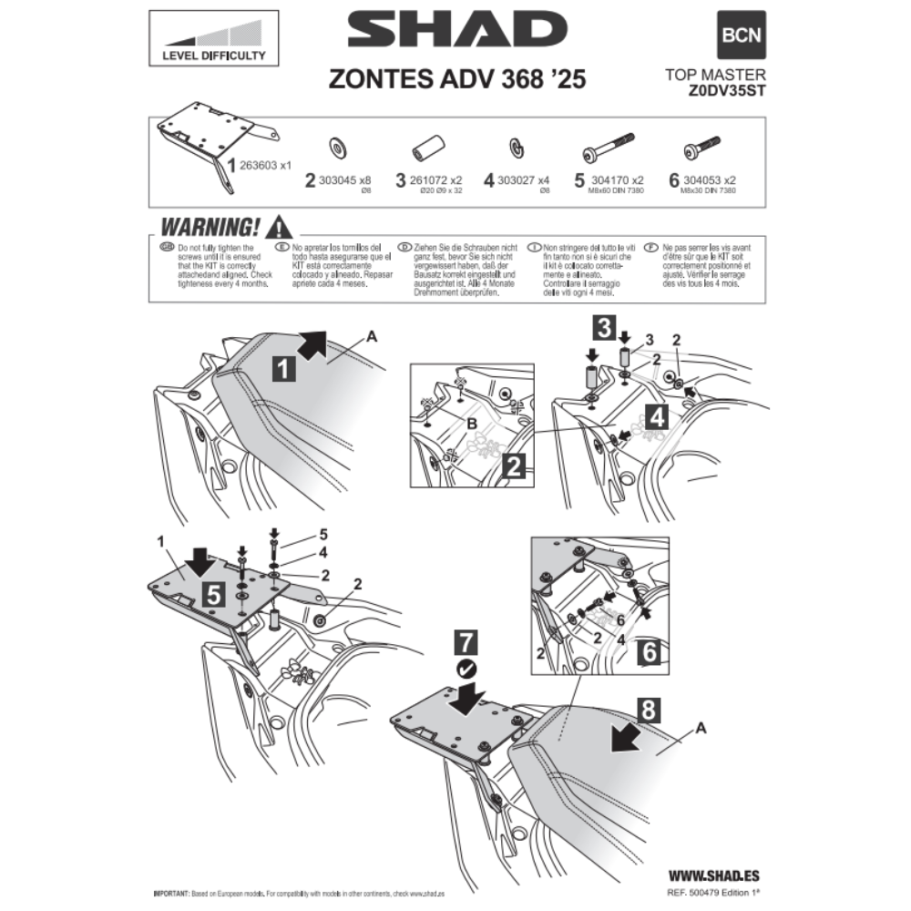 SHAD Top Box Bracket Zontes ADV 368G 2025