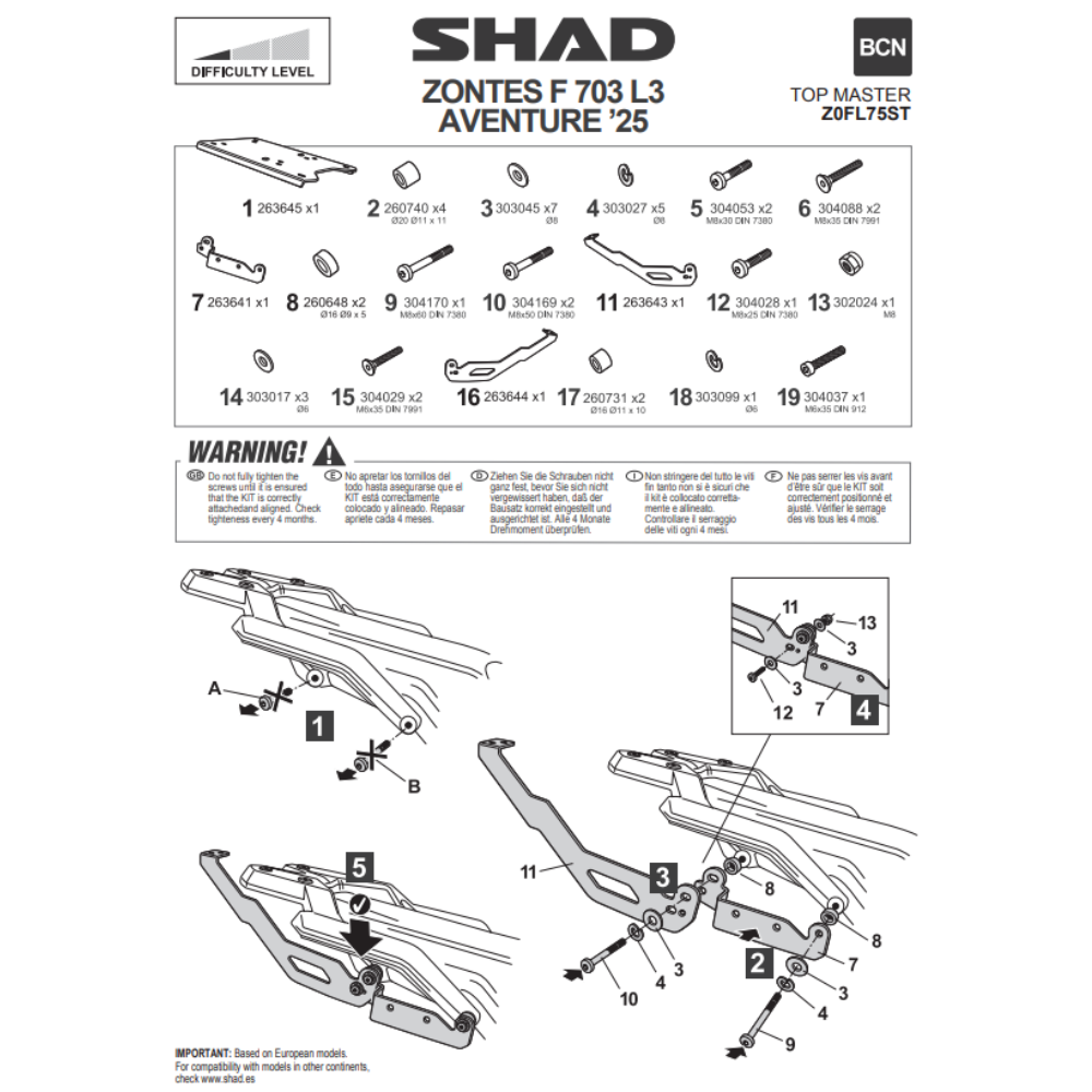 SHAD Top Box Bracket Zontes F703 2025