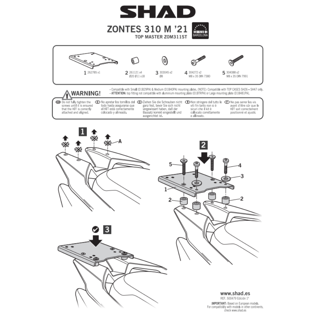 SHAD Top Box Fitting Kit Zontes M350 2023-2025