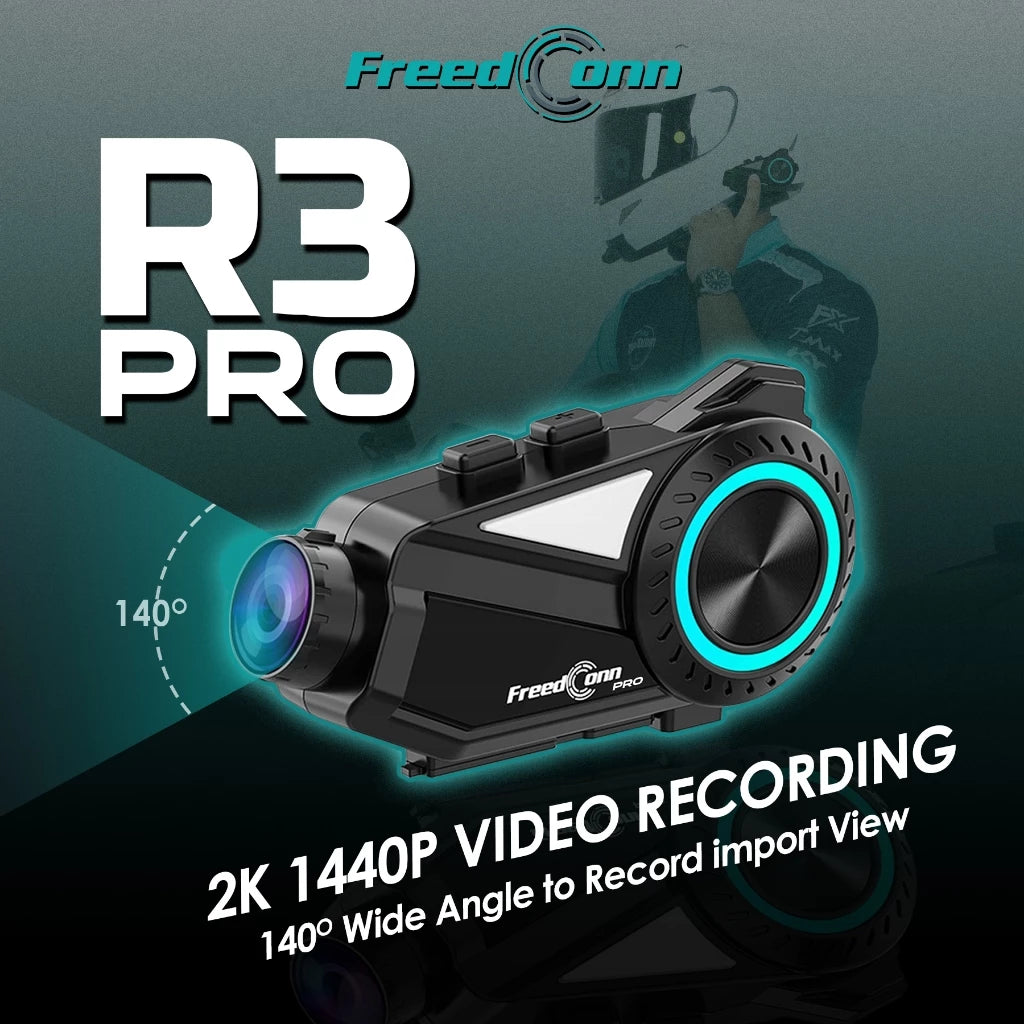 Freedconn R3 PRO Motorcycle Helmet Bluetooth Intercom with Camera Recording and Music Sharing