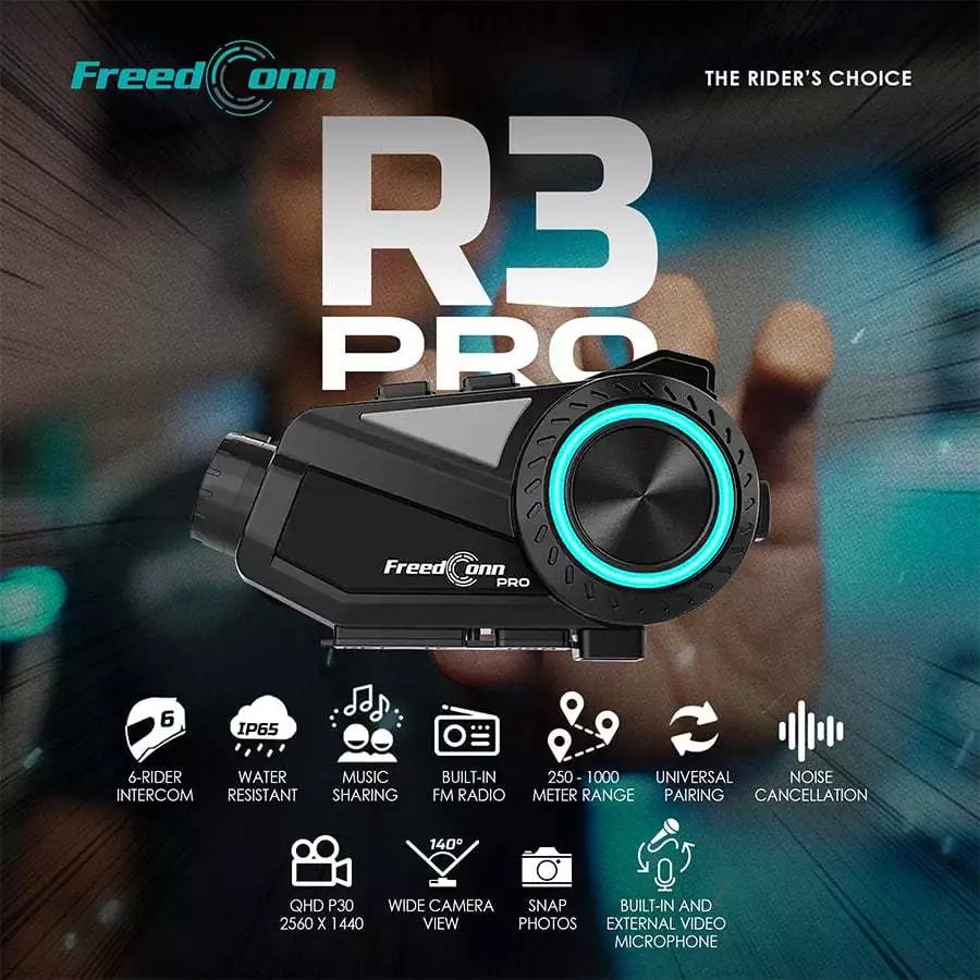 Freedconn R3 PRO Motorcycle Helmet Bluetooth Intercom with Camera Recording and Music Sharing